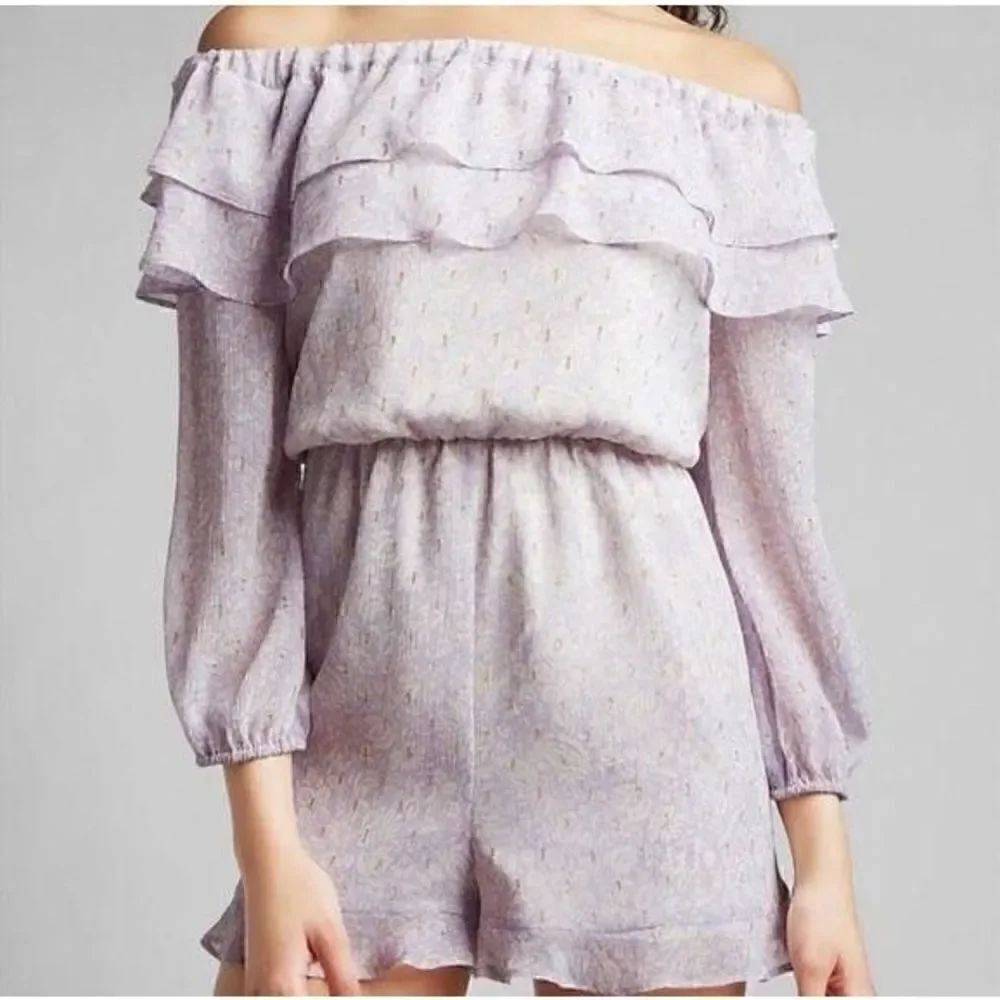 Express purple lilac gold off the shoulder chiffon lightweight romper large new